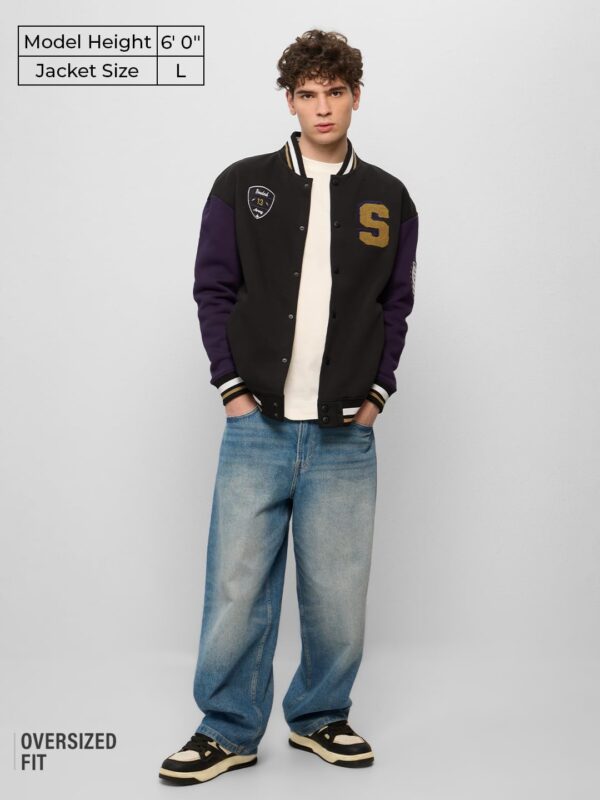 The Souled Store Souled Originals Jacket Varsity Men and Boys Long Sleeves Band Neck Black Cotton Blend.jpg