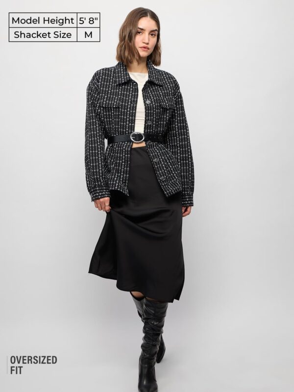 The Souled Store Textured Shacket Black Women and Girls Long Sleeves Collared Neck Button Front.jpg