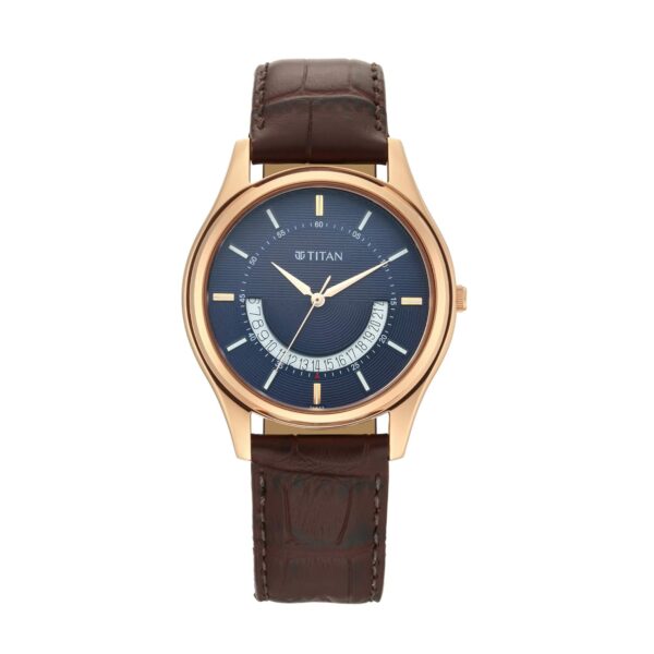 Titan Lagan Quartz Analog Midnight Blue Dial Brown Leather Strap