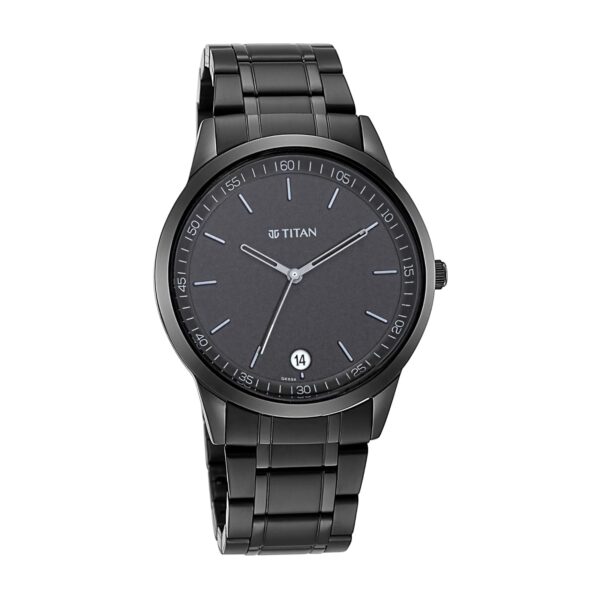 Titan Minimals Quartz Analog with Date Black Dial Black Metal