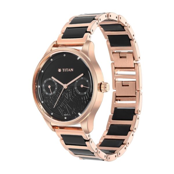 Titan Purple Acetate Quartz Analog with Day and Date Black Dial Two Toned Rose Gold and Black Metal.jpg