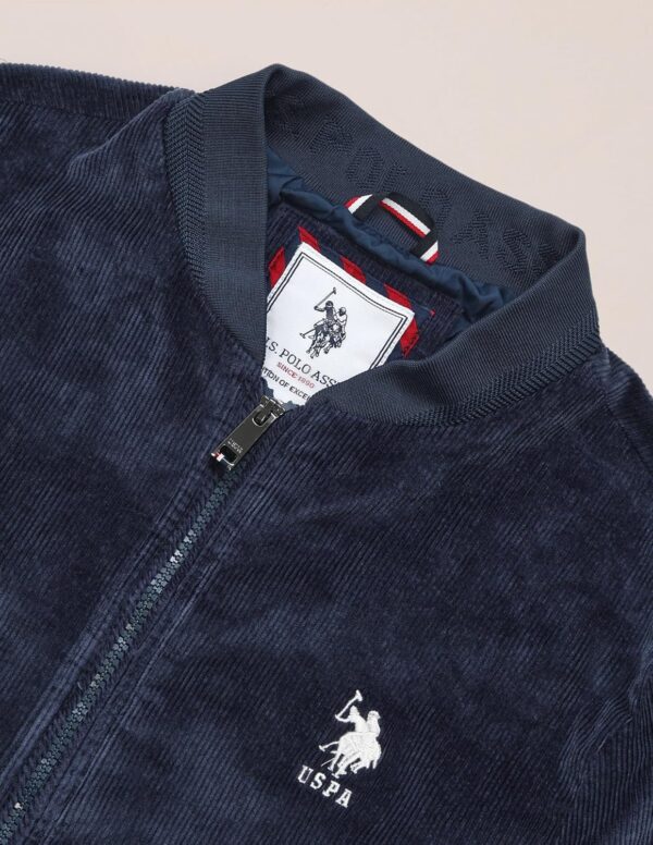 U.S. Polo Assn. Mens Blue Textured Mock Collar Long Sleeve Casual Polyester Regular Fit Jacket.jpg