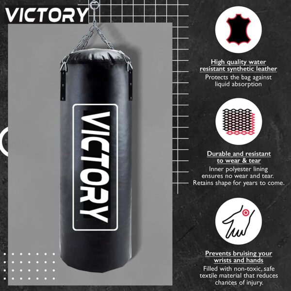 VICTORY Heavy Synthetic Leather Boxing Punching Bag Black Stainless Steel Hanging Chain Boxing MMA.jpg