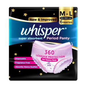 Whisper Super Absorbent Period Panty, 6 M L Pants, 360 Degree