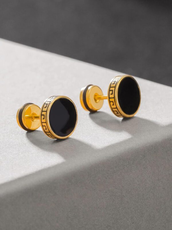 Yellow Chimes Earrings for Men and Boys Fashion Golden Studs for Men Gold Toned Black Studs.jpg