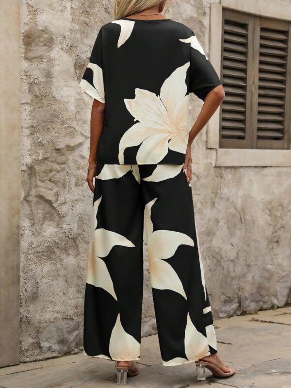 1751391408 Shasmi Womens Casual Elegant Black Floral Printed Batwing V Neck Blouse Sleeve Shirt Wide Long Pants for.jpg