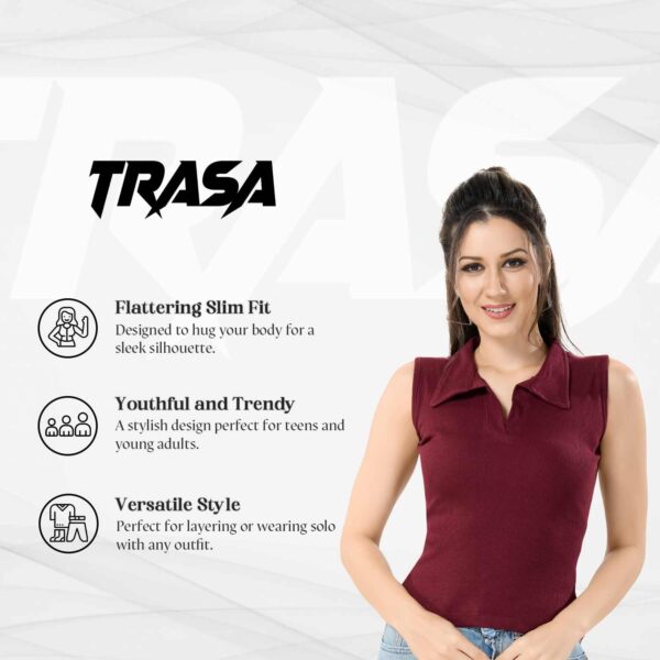 TRASA Womens Sleeveless Rib Knitted Cotton Racer Back Tank Tops Collared Neck Crop Tank Tops Available.jpg